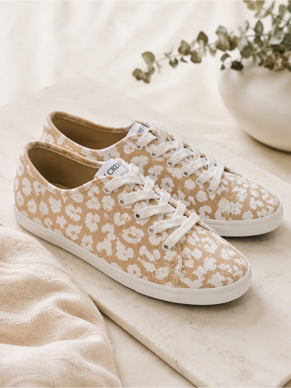NWOT J Crew Road Trip Tan and White Leopard Print Lace Up Sneakers Size 6.5